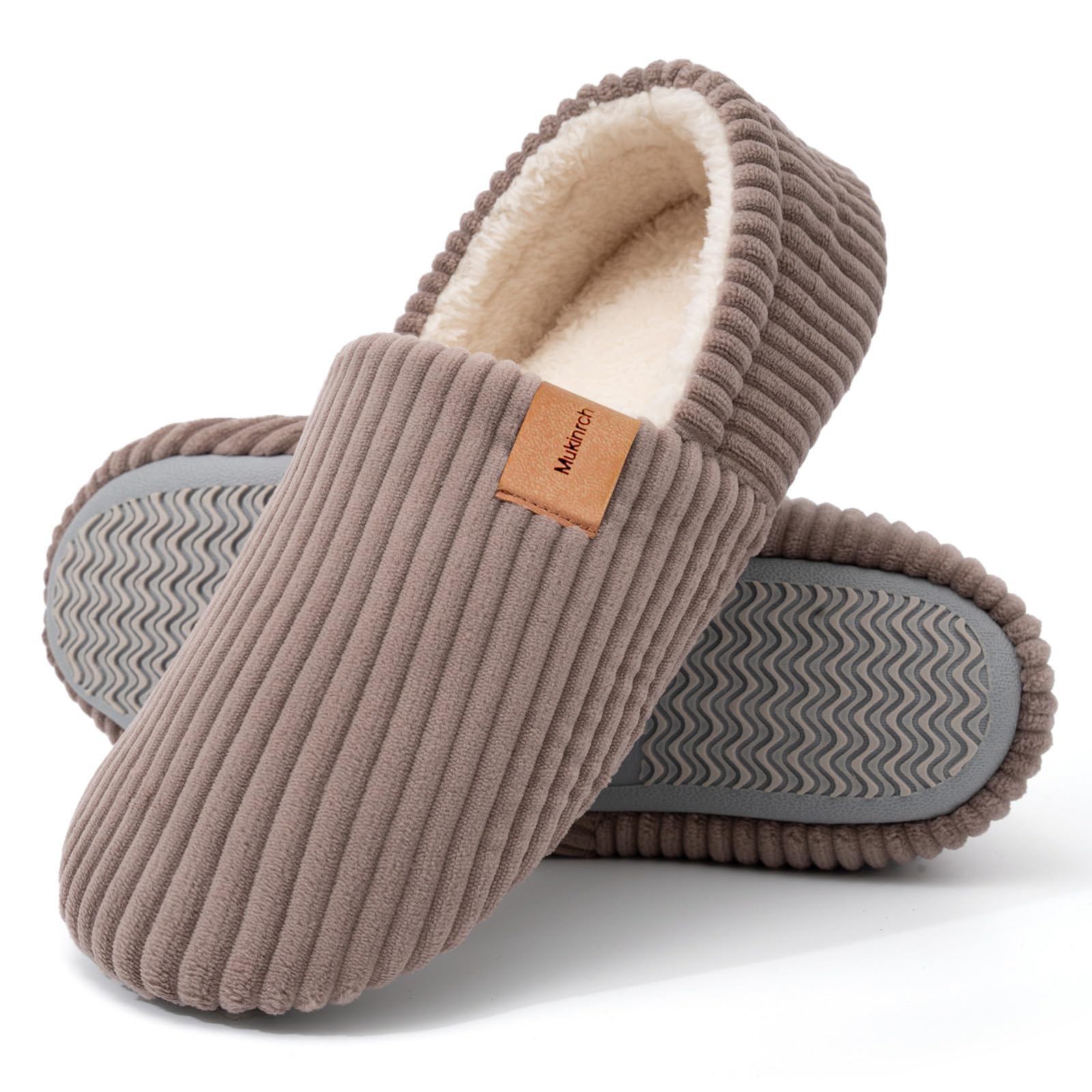 Mukinrch Chaussons pour femme en mousse à mémoire de forme, pantoufles douillettes en velours côtelé pour femme, d'intérieur et d'extérieur, pantoufles douces, mocassins pour femme, maman, cadeaux pour dames.