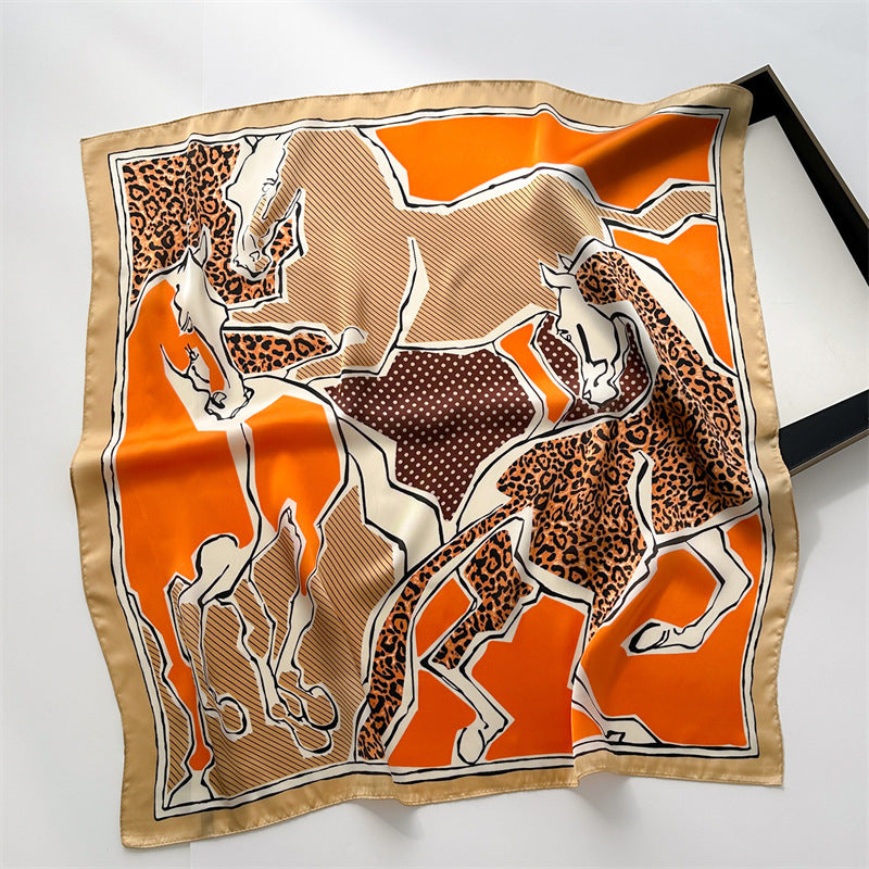 Korean Style 70cm Square Silk Scarf with Letter Print