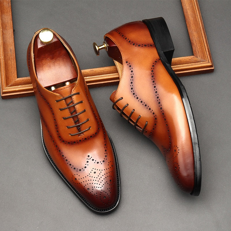 Men's British Leather Pointed Toe Lace-up Business Shoes