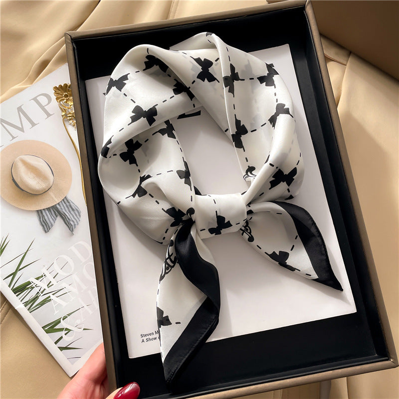 Korean Style 70cm Square Silk Scarf with Letter Print