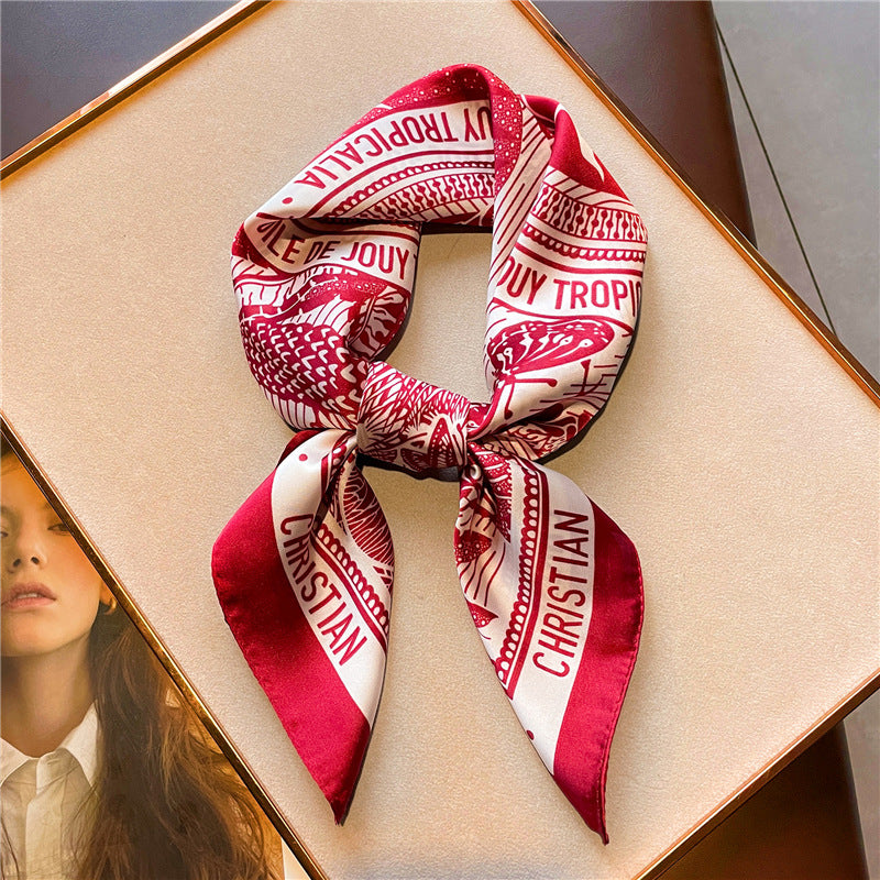 Korean Style 70cm Square Silk Scarf with Letter Print