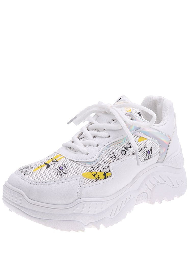 Baskets blanches décontractées pour femmes - Chaussures plates tendance style "dad shoes"