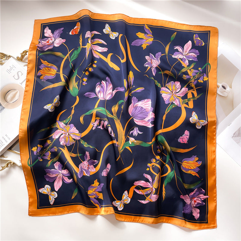 Korean Style 70cm Square Silk Scarf with Letter Print