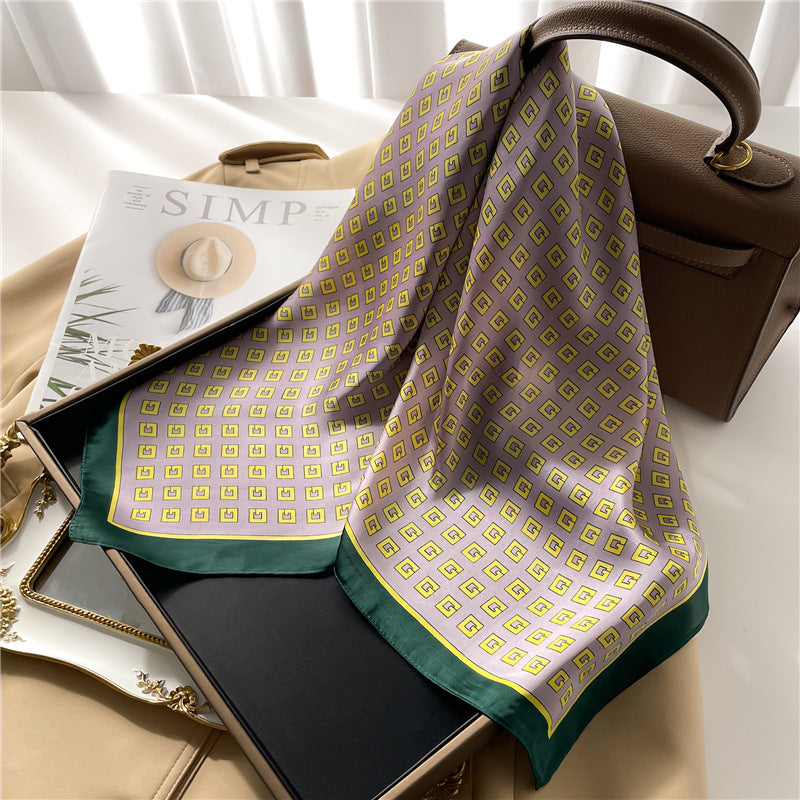 Korean Style 70cm Square Silk Scarf with Letter Print