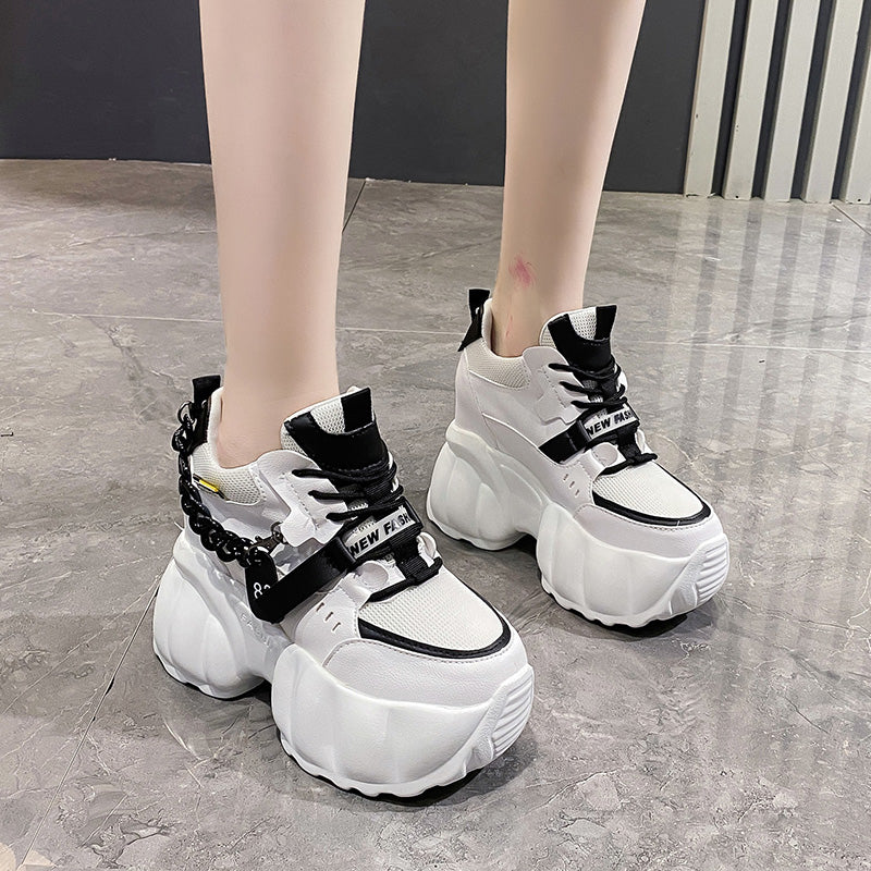 Ladies' White Fashion Sports Shoes with 10CM Thick Sole