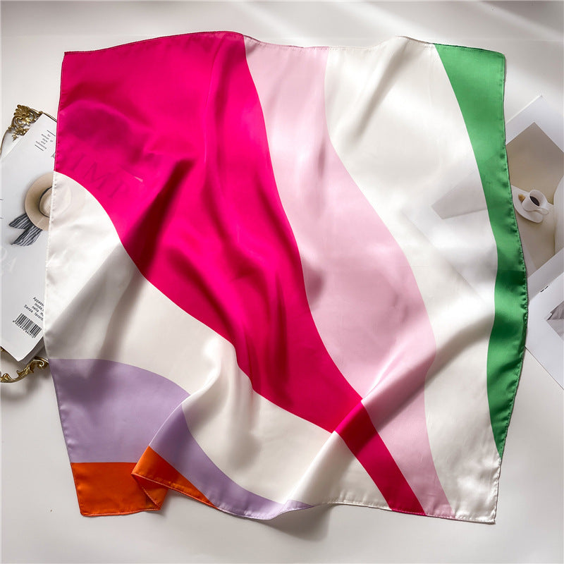 Korean Style 70cm Square Silk Scarf with Letter Print