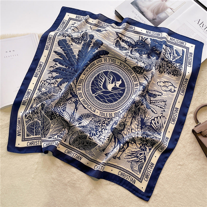 Korean Style 70cm Square Silk Scarf with Letter Print