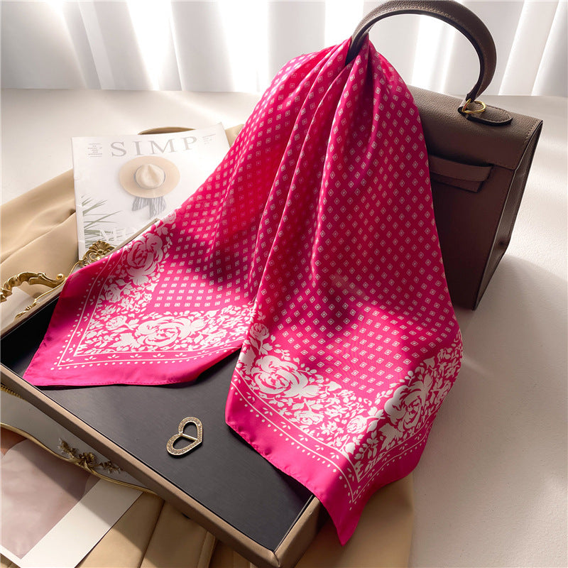 Korean Style 70cm Square Silk Scarf with Letter Print