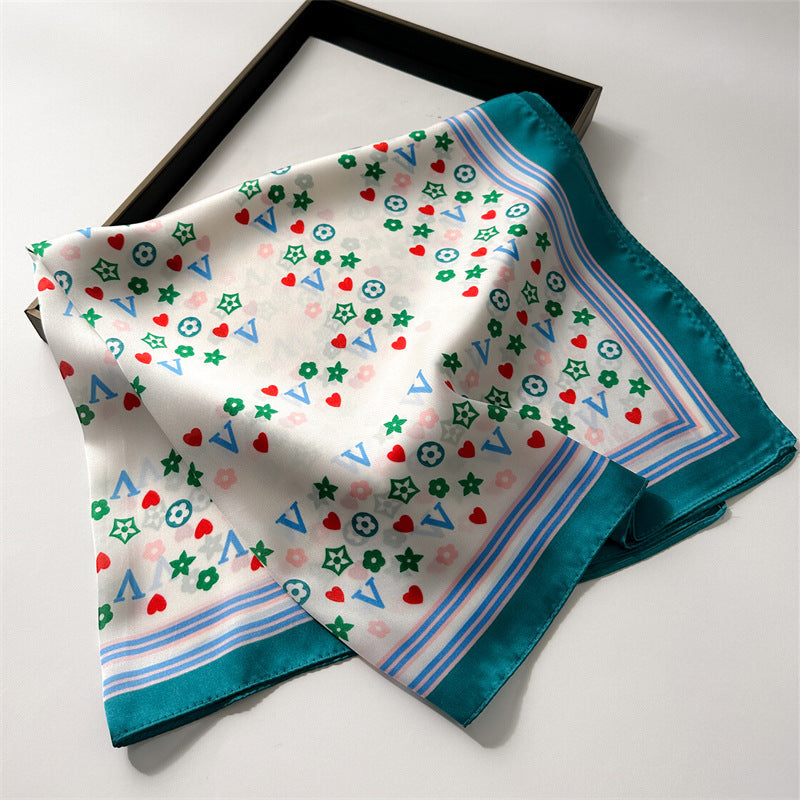 Korean Style 70cm Square Silk Scarf with Letter Print
