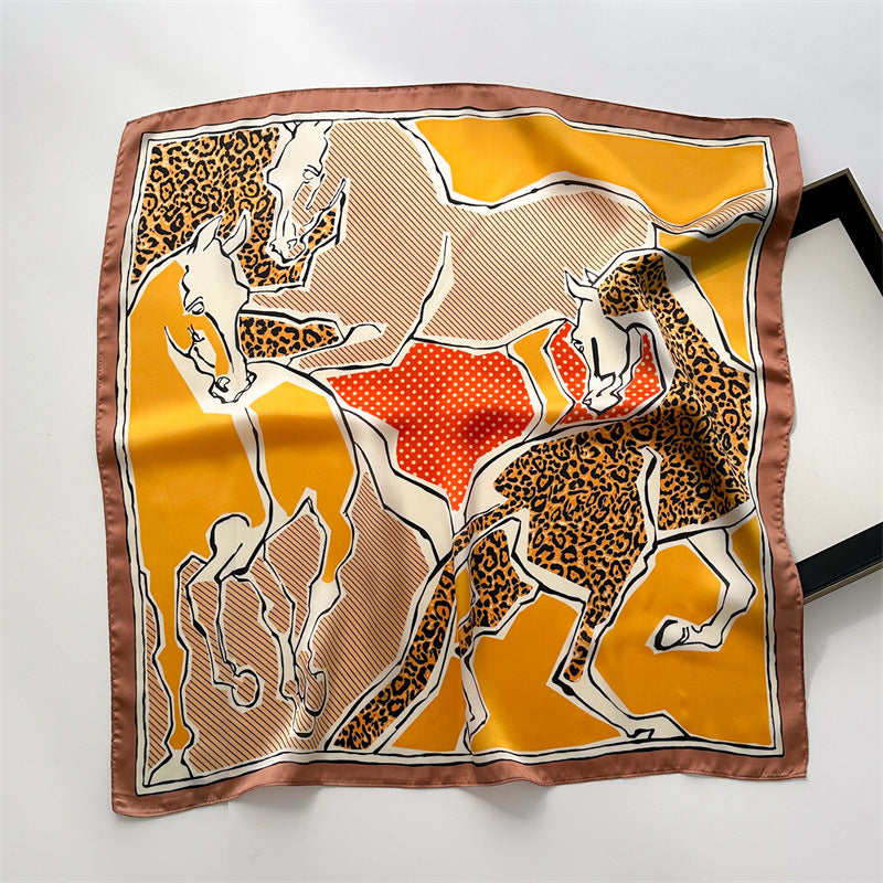 Korean Style 70cm Square Silk Scarf with Letter Print