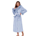 LYCY Womens Hooded Plush Long Robe Soft Warm Fleece Bathrobe for Women Fluffy Cute Spa Robe(Light BlueS/M)