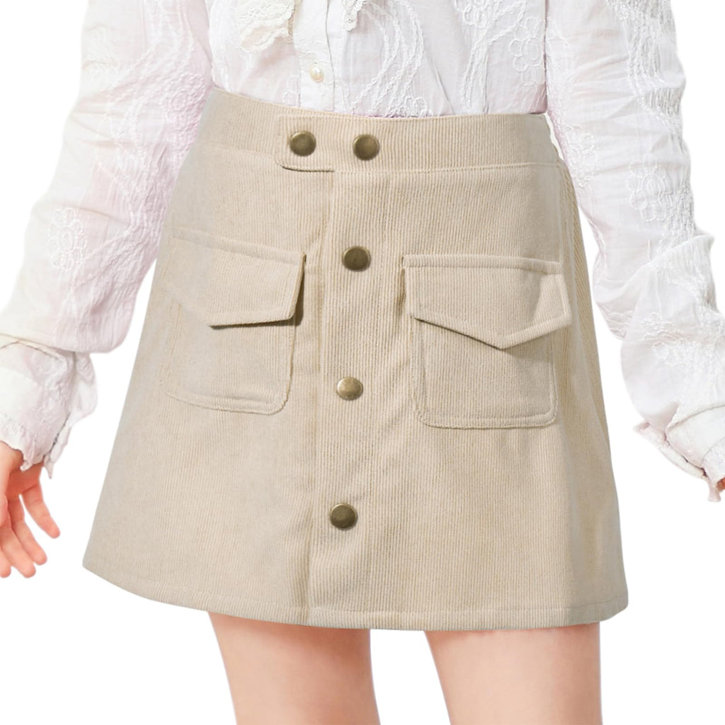 Skirt for Girls Casual Plaid Skirt Girls Pencil Dress with Button Closure Corduroy Skirts for Toddlers/Girls/Kids Beige S