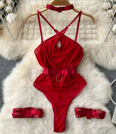 Lace Mesh See-Through Halter Strap Set