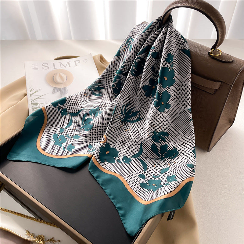 Korean Style 70cm Square Silk Scarf with Letter Print
