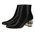 FSJ Women Round Toe Crystal Chunky Block Low Heel Ankle Boots Fashion Side Zipper Casual Daily Ladies Shoes Size 9 Black