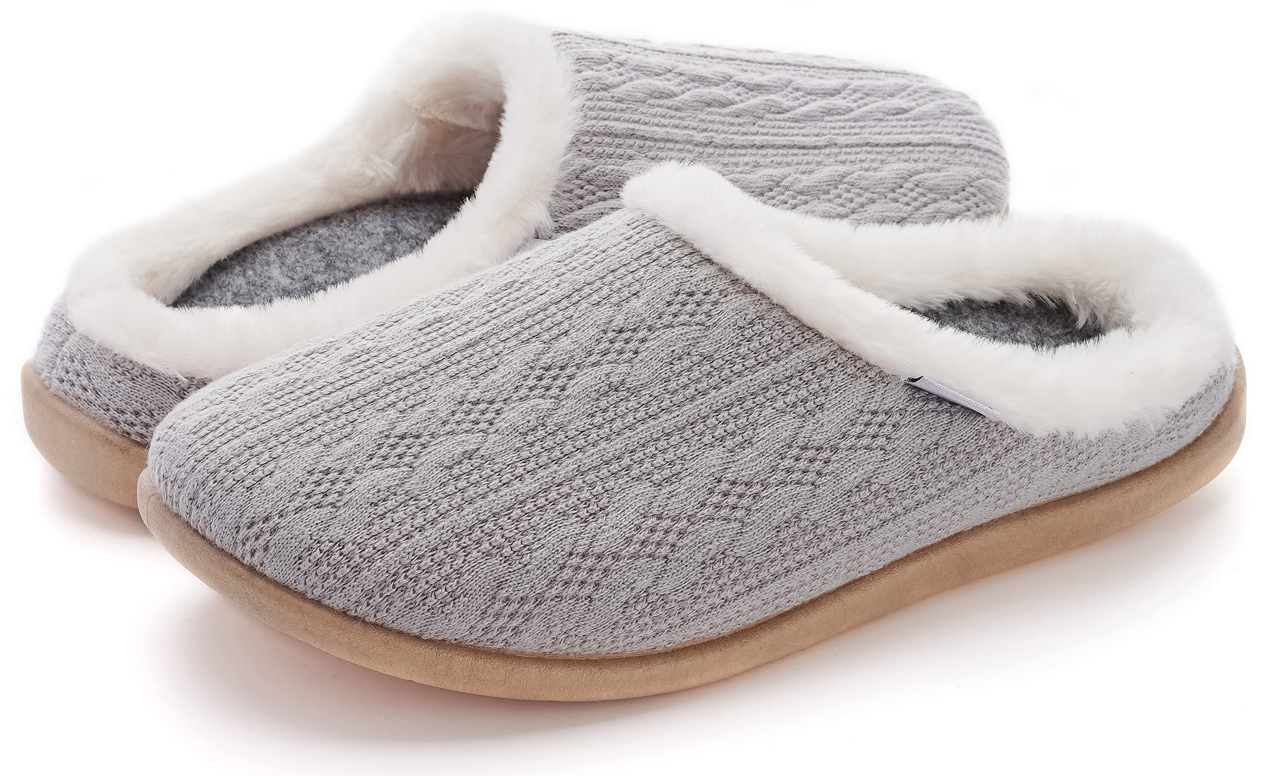 WHITIN Women Cozy Fuzzy Knitted Slipper Slip On House Shoes with Orthotic Arch Support Size 9 Plantar Fasciitis Ladies Warm Bedroom Clogs Grey 40