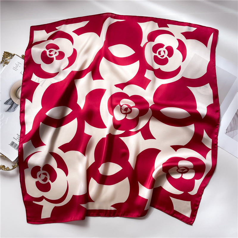 Korean Style 70cm Square Silk Scarf with Letter Print