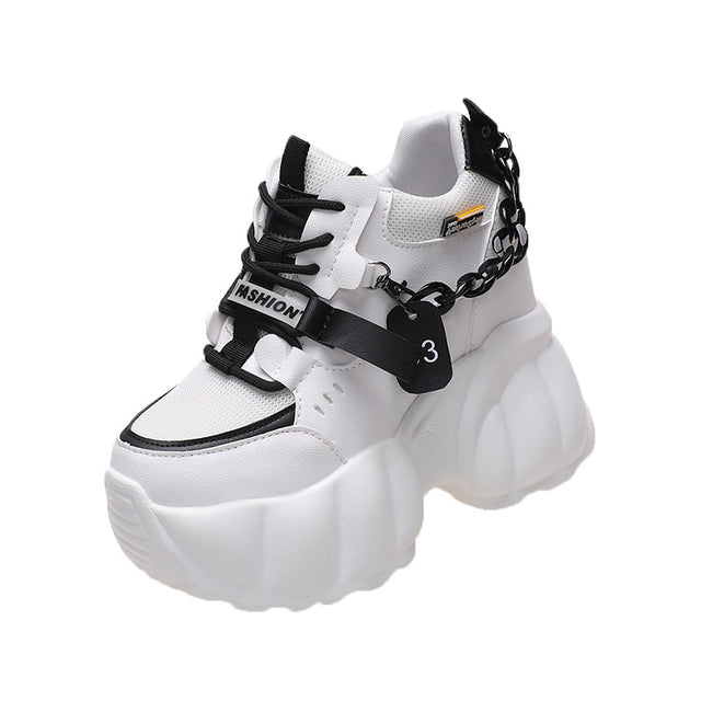 Ladies' White Fashion Sports Shoes with 10CM Thick Sole