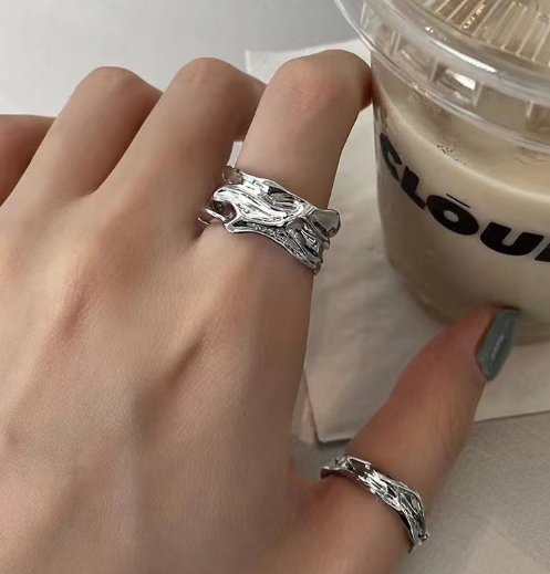 S925 Sterling Silver Ring with Simple Geometric Texture