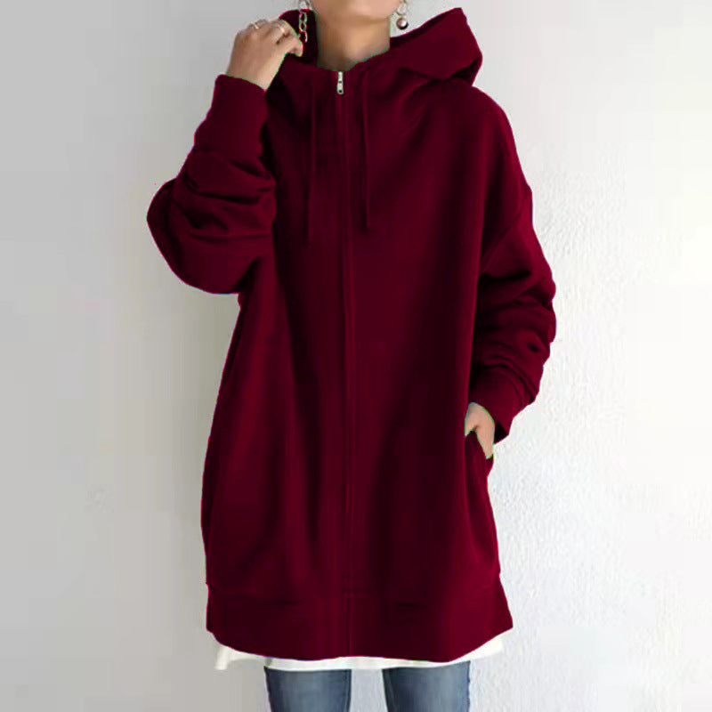 كنزة رياضية نسائية بغطاء رأس بسحاب كامل ونسيج رقيق