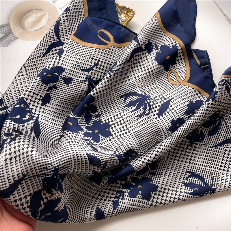 Korean Style 70cm Square Silk Scarf with Letter Print