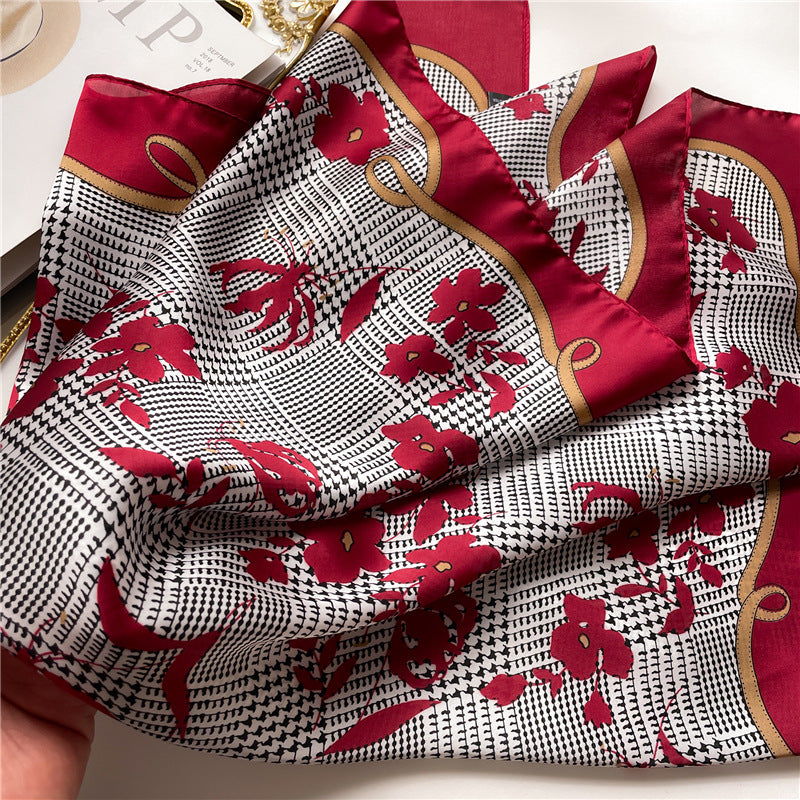 Korean Style 70cm Square Silk Scarf with Letter Print