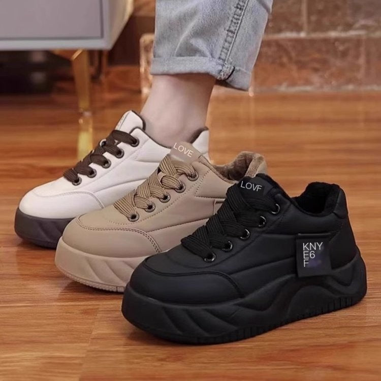 Trendy Thick Sole Women's Sneakers with Plush Lining
