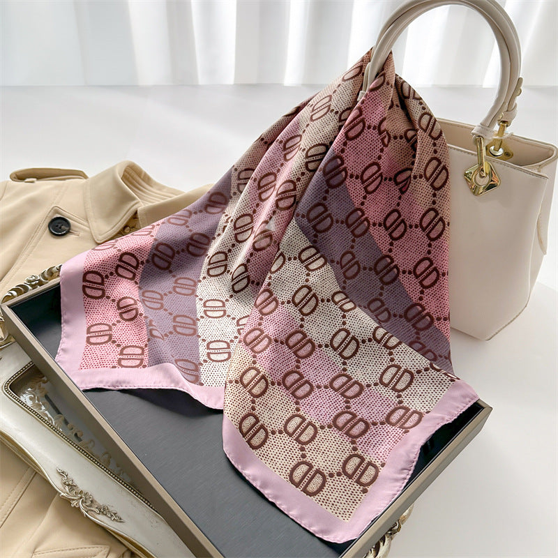 Korean Style 70cm Square Silk Scarf with Letter Print