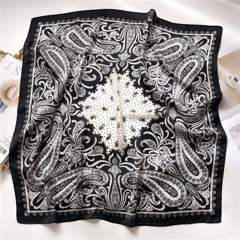 Korean Style 70cm Square Silk Scarf with Letter Print