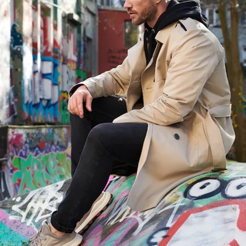 Men's Slim Double-Breasted Long Sleeve Trench Coat
