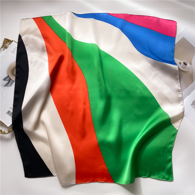 Korean Style 70cm Square Silk Scarf with Letter Print
