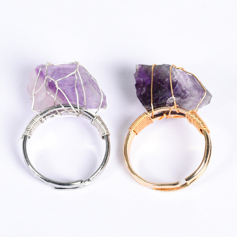 Natural Amethyst Adjustable Fashion Ring