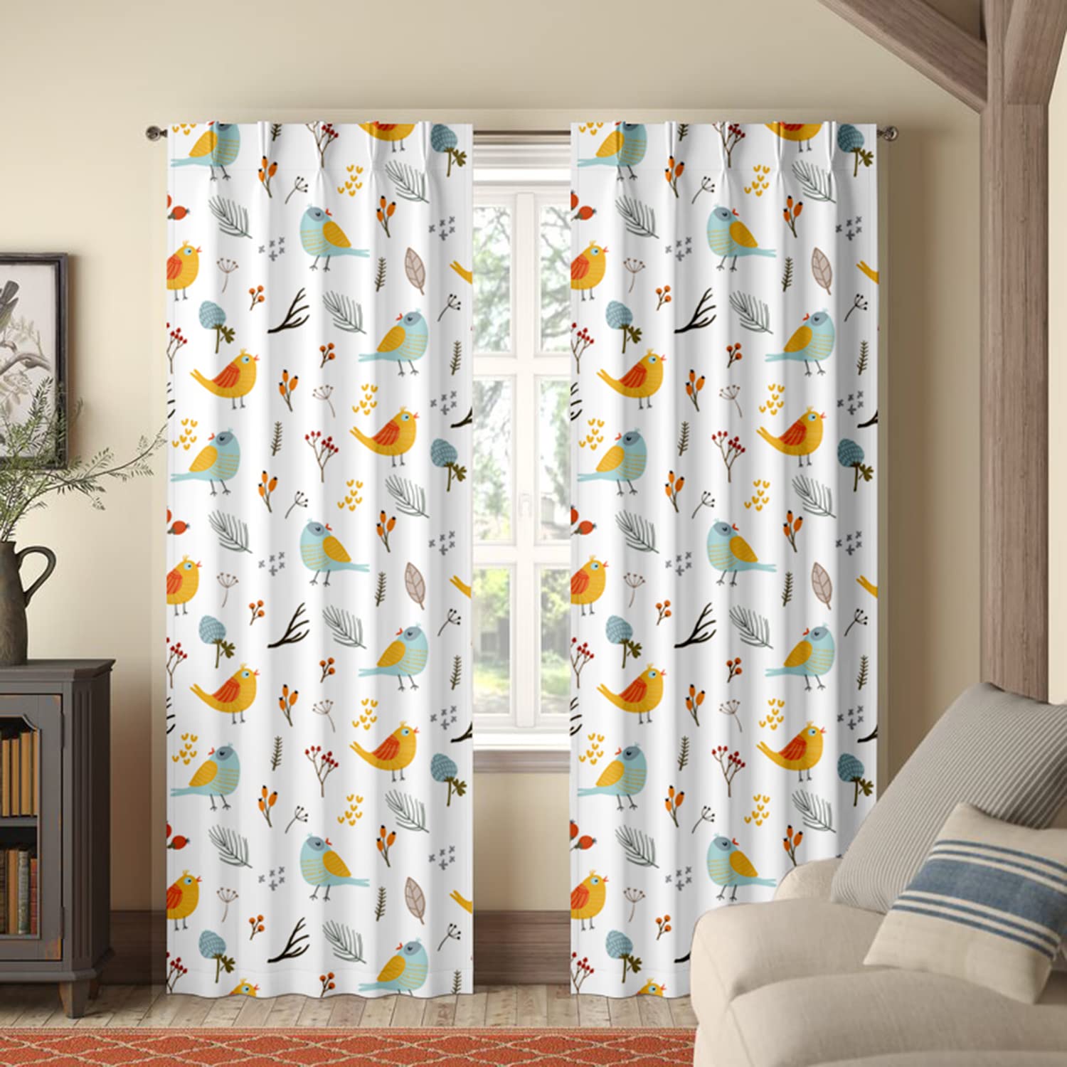 Magic Drapes Pinch Pleated Curtains Blackout Curtains for Living Room Bedroom Traverse Blackout Thermal Insulated Room Darkening Window Treatment Panels Set of 2 Cortinas W(26"+26") L95(Forest Bird)
