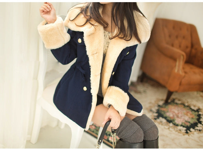 Double-Breasted Wool Blend College Style Coat