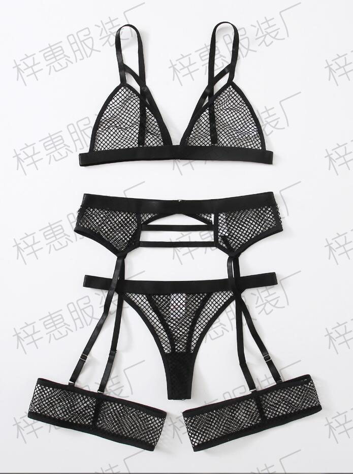 Mesh See-Through Bra Set - Sexy Lingerie (3 Pieces)