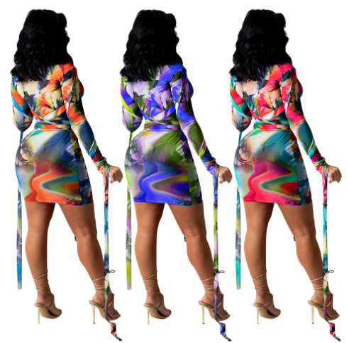 Women's Printed Mesh See-Through Dress