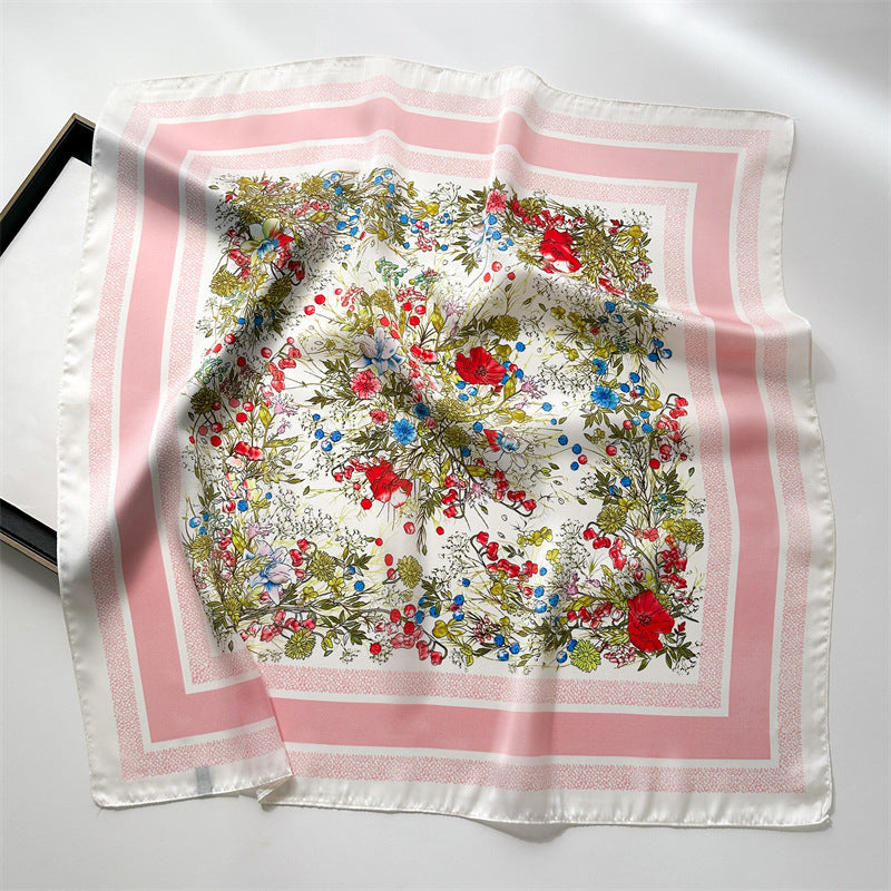 Korean Style 70cm Square Silk Scarf with Letter Print