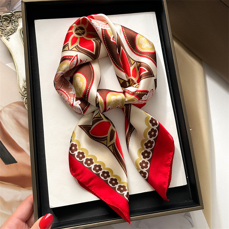 Korean Style 70cm Square Silk Scarf with Letter Print