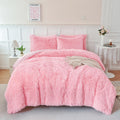 WINLIFE Faux Fur Comforter Set Queen Size Pink 3Pcs Fluffy Furry Shaggy Comforter Set Ultra Soft Long Hair Plush Bedding Set (1 Faux Fur Comforter 2 Faux Fur Pillowcases)