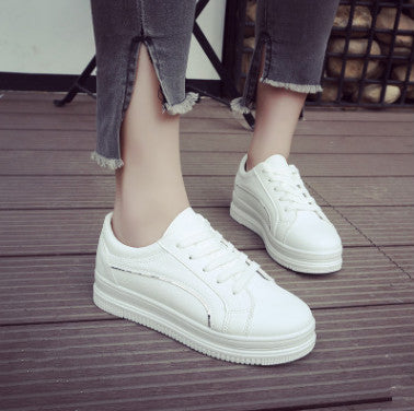 Casual Platform Sneakers - Versatile White Flat Shoes