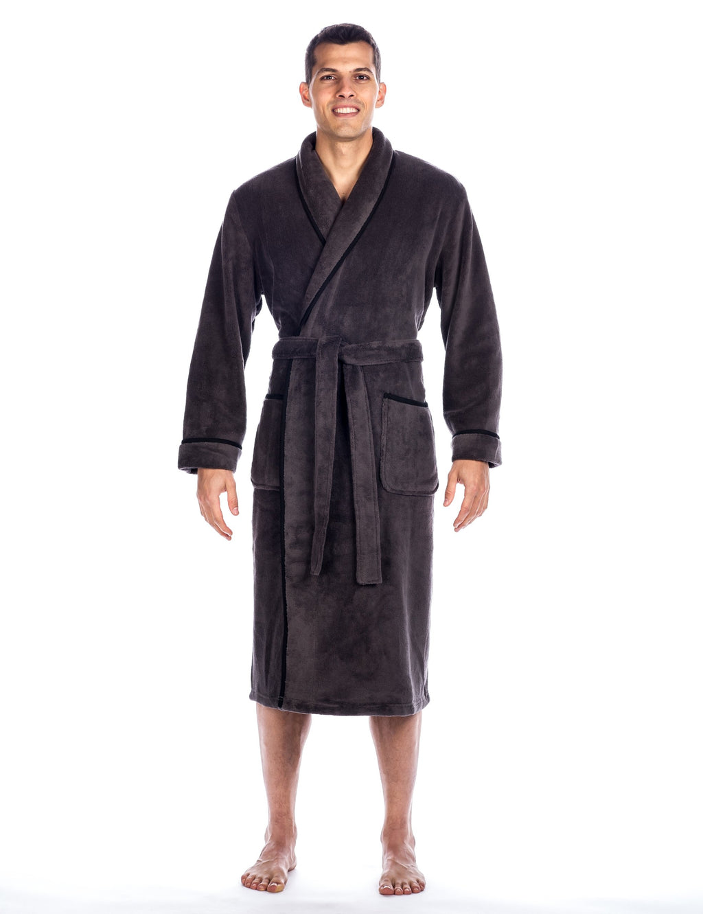 Noble Mount Mens Plush Robe - Fleece Robe Mens Bathrobe - Dark Grey - 2XL/3XL
