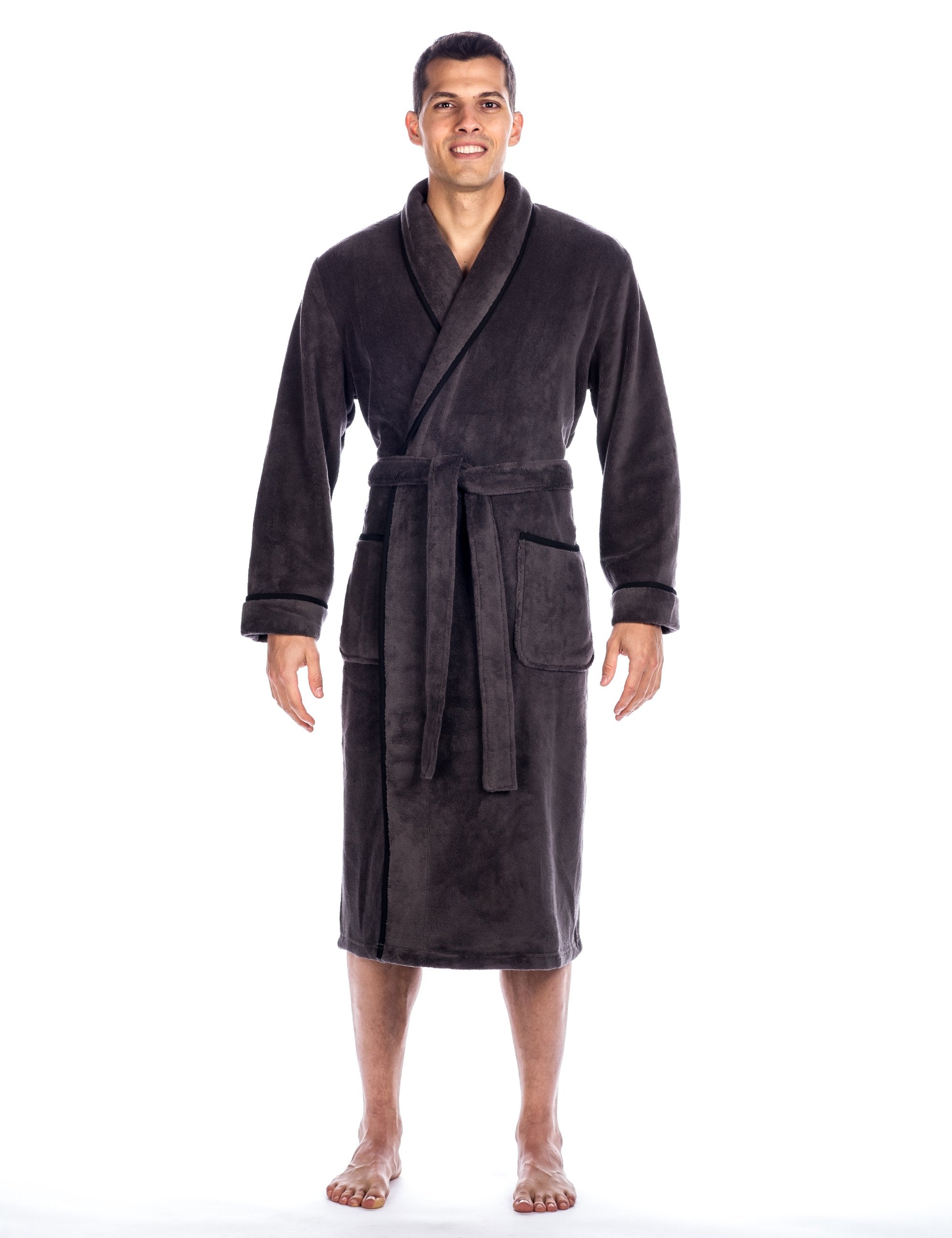 Noble Mount Mens Plush Robe - Fleece Robe Mens Bathrobe - Dark Grey - 2XL/3XL