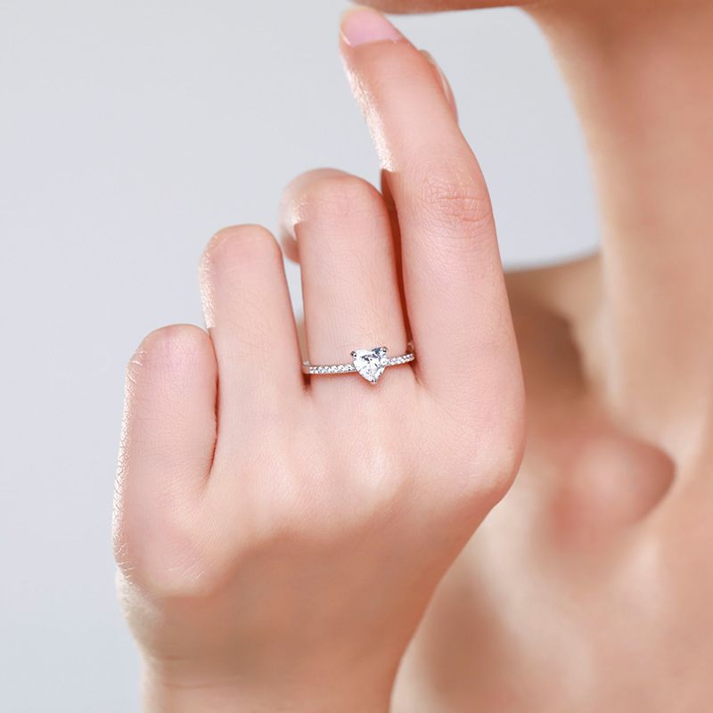 S925 Sterling Silver Love Ring with 1 Carat Diamond