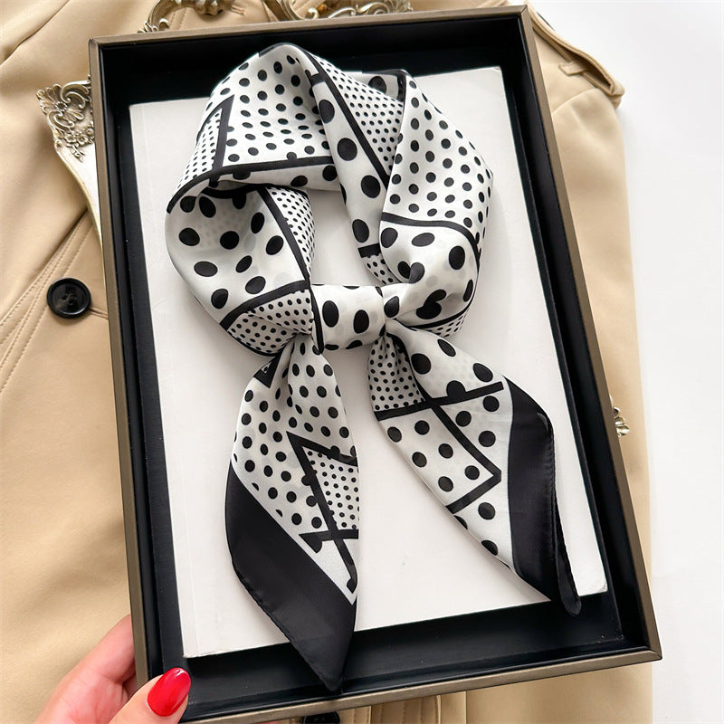 Korean Style 70cm Square Silk Scarf with Letter Print