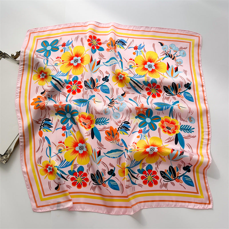 Korean Style 70cm Square Silk Scarf with Letter Print