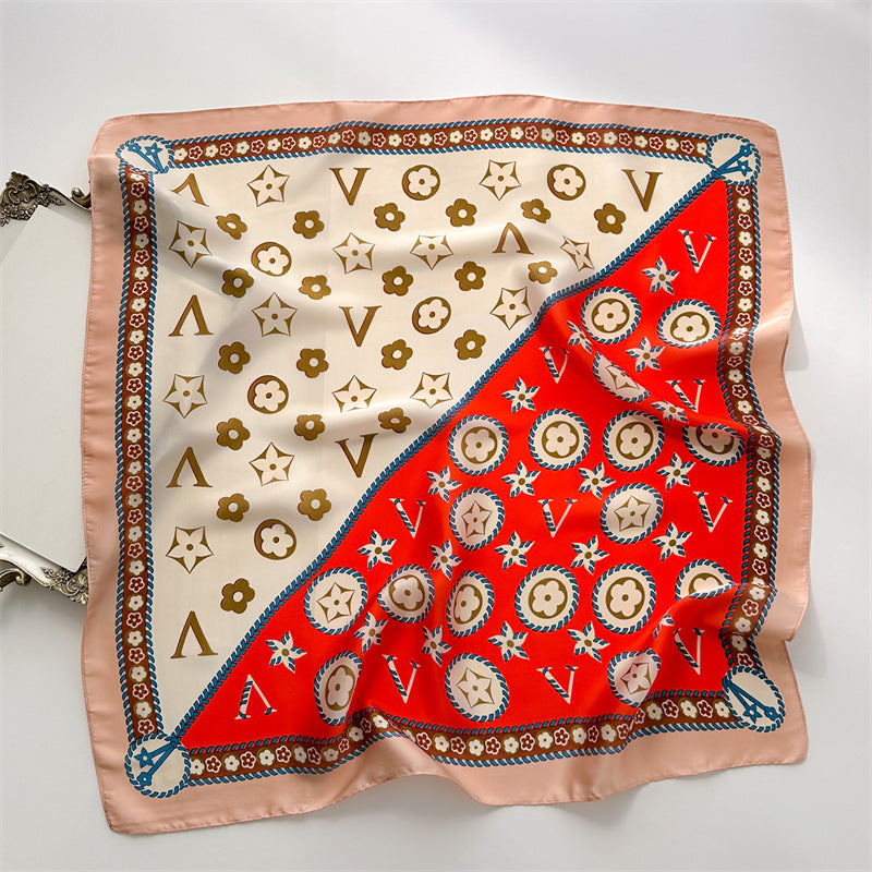 Korean Style 70cm Square Silk Scarf with Letter Print