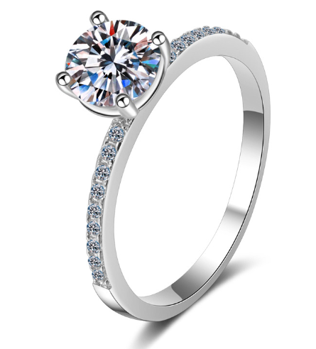 S925 Sterling Silver Gold Ring with 1 Carat Moissanite