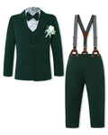 WESIDOM Boys Formal Suits Set 7 Piece Size 6-10 Kids Tuxedo Toddler Dress Clothes Blazer Vest Pants with Adjustable Waist Green