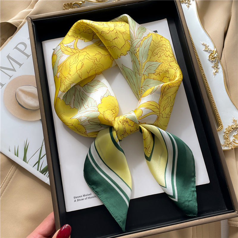 Korean Style 70cm Square Silk Scarf with Letter Print