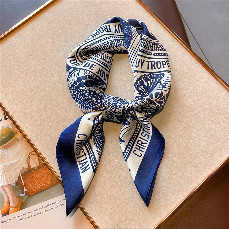Korean Style 70cm Square Silk Scarf with Letter Print